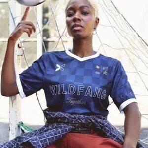 Togethxr x Wildfang Collab Jersey, Checkered Pattern, Blue, Size S, NWOT!